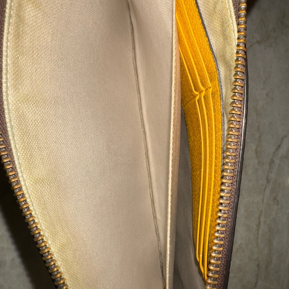 Gucci Brown GG Monogram Wristlet with Gold Logo and Yellow Strap - Picture 8 of 11
